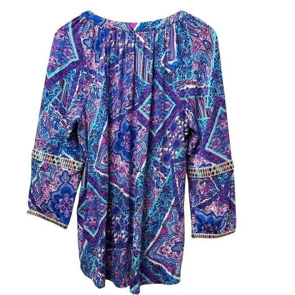 Cupio Boho Peasant Top Size Large Womens Tunic Tee Blouse Blue Paisley NWT - Picture 3 of 10